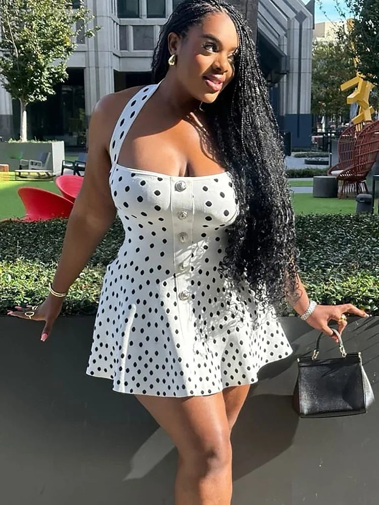 Halter Polka Dot Square Collar Mini Dress