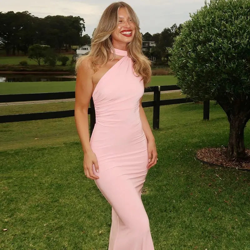 Around Halter Draped Backless Long Dress