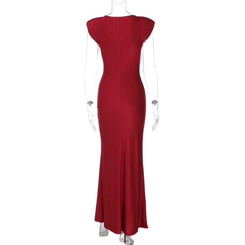 Solid Boat Neck Twist Knot Long Dress
