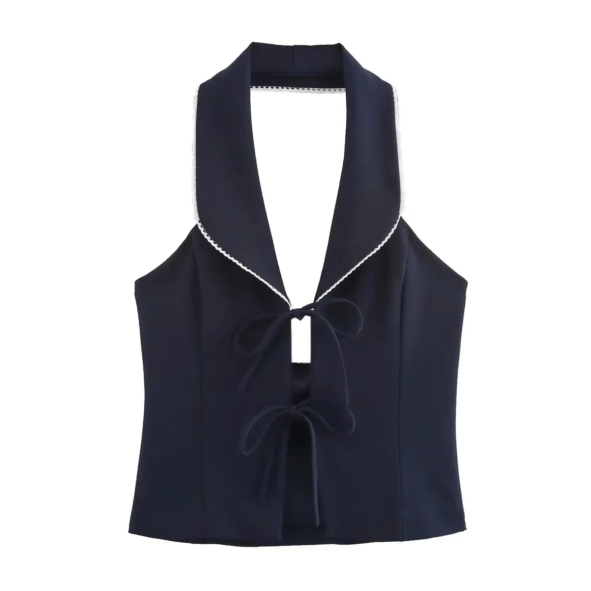 Halter Top Solid Bow Backless Short Vest
