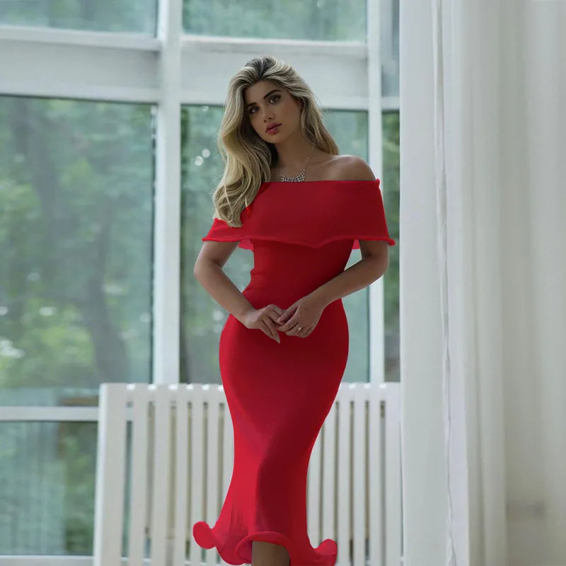 Ruffled Backless Midi Party Dress