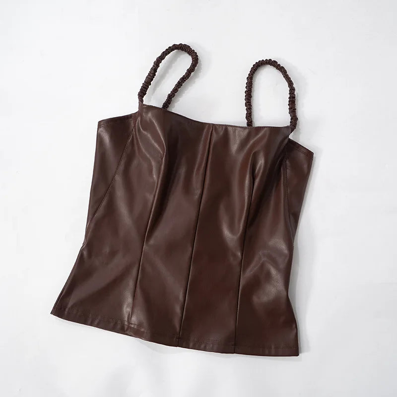 PU Leather Square Neck Camisole Top