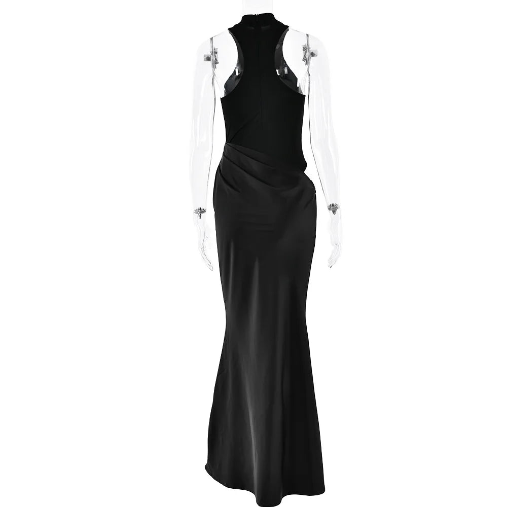 Satin Sleeveless High Neck Dress