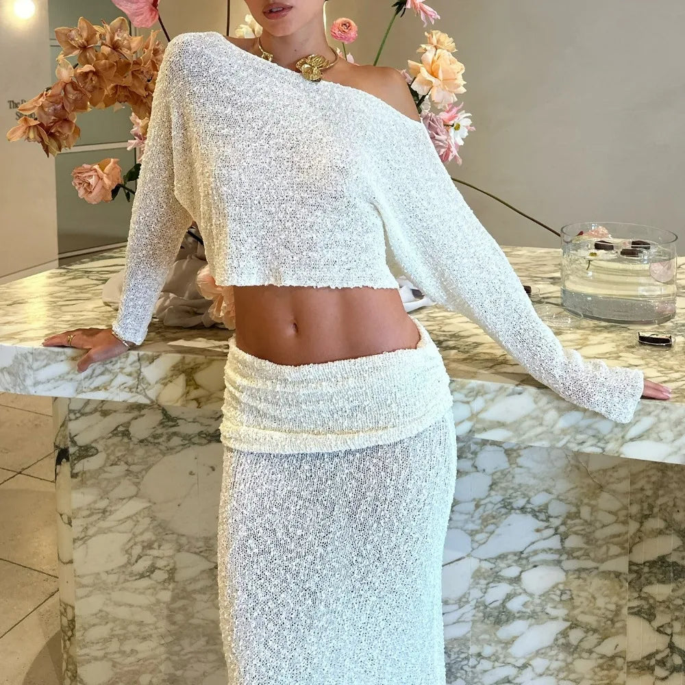 Knit Long Sleeve Top and Maxi Skirt Suit