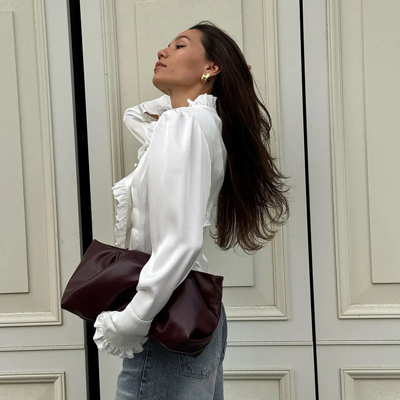 Ruffles White Long Sleeve Shirt