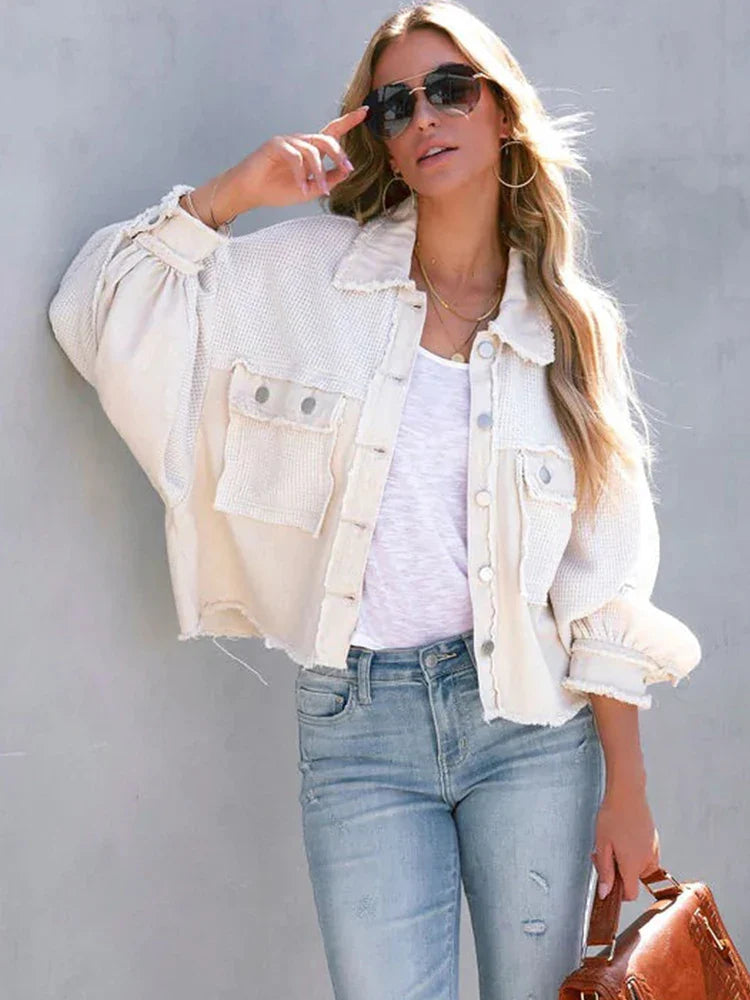 Women Long Sleeve Patchwork Loose Jackets