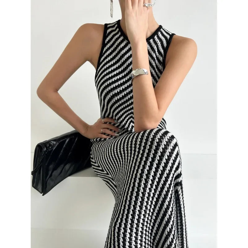Striped Ribbed Midi Dress