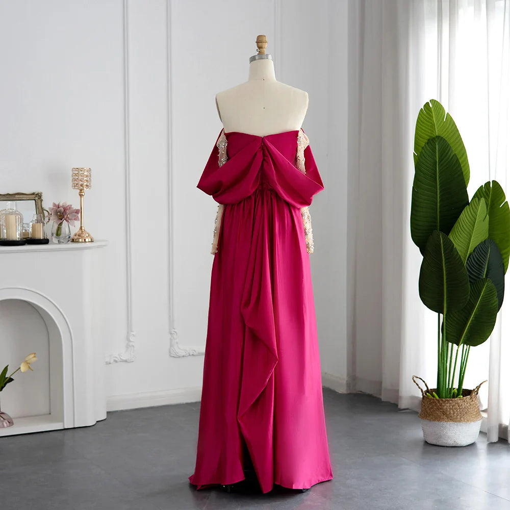 Fuchsia Mermaid Evening Gown with Overskirt