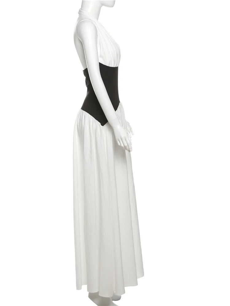 Halter Patchwork Corset Sleeveless Long Dress