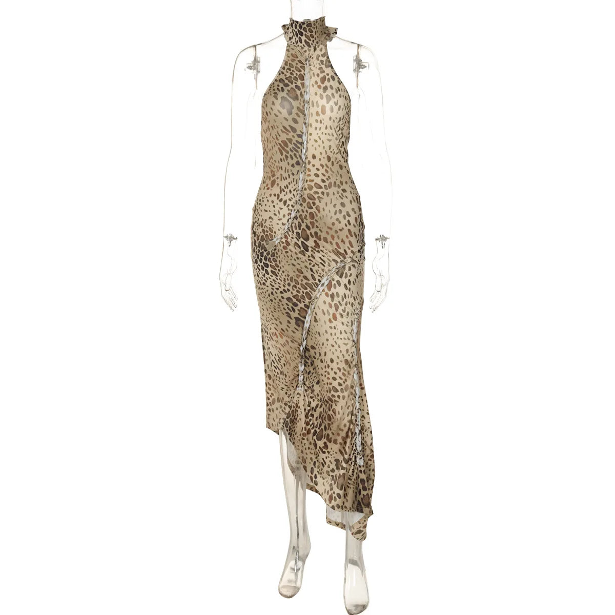Halter Leopard Embellished Long Dress