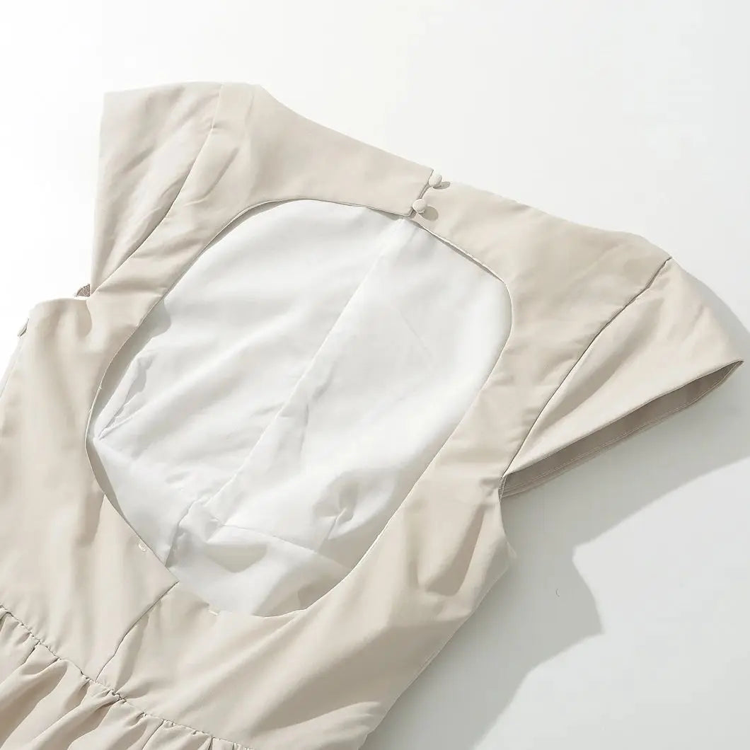 Short Sleeve Hollow Out Back Midi Dress