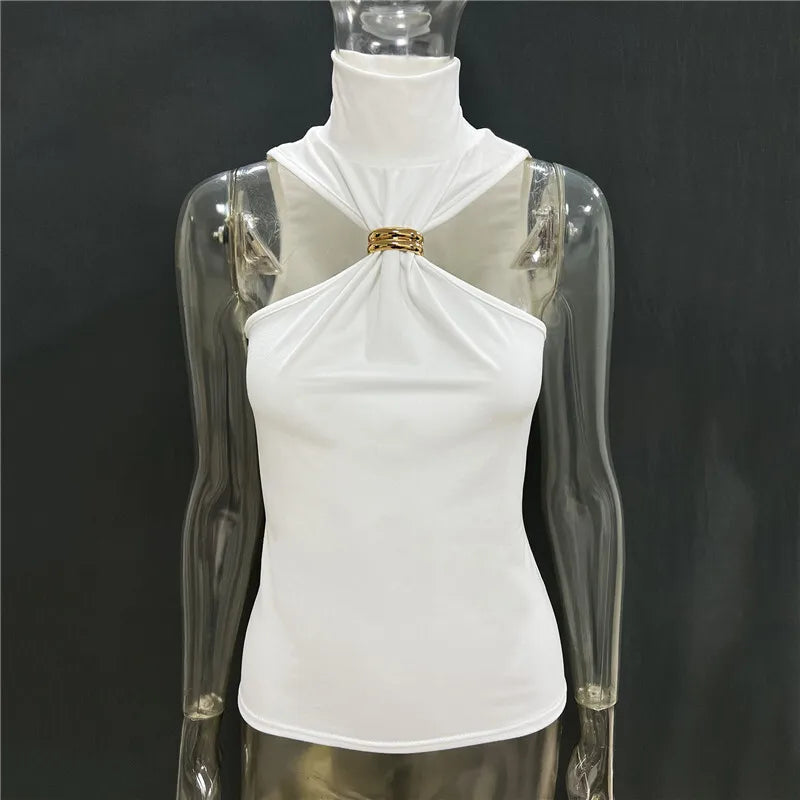 Turtleneck Metal Ring Knitted Tops