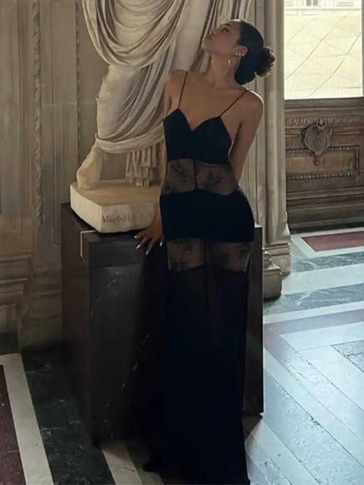 Lace See Through Sleeveless Long Dress