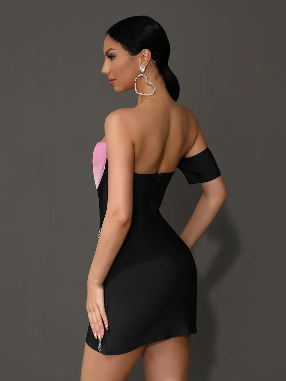 Diamond Appliques Off Shoulder Black Mini Dress