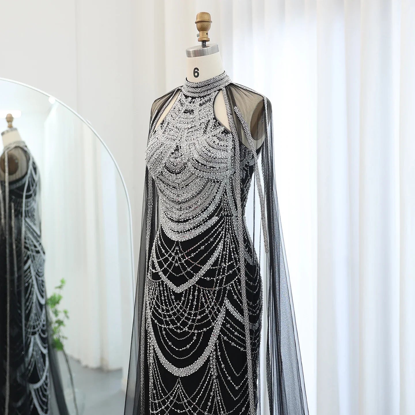 Black Evening Gown with Cape Sleeves