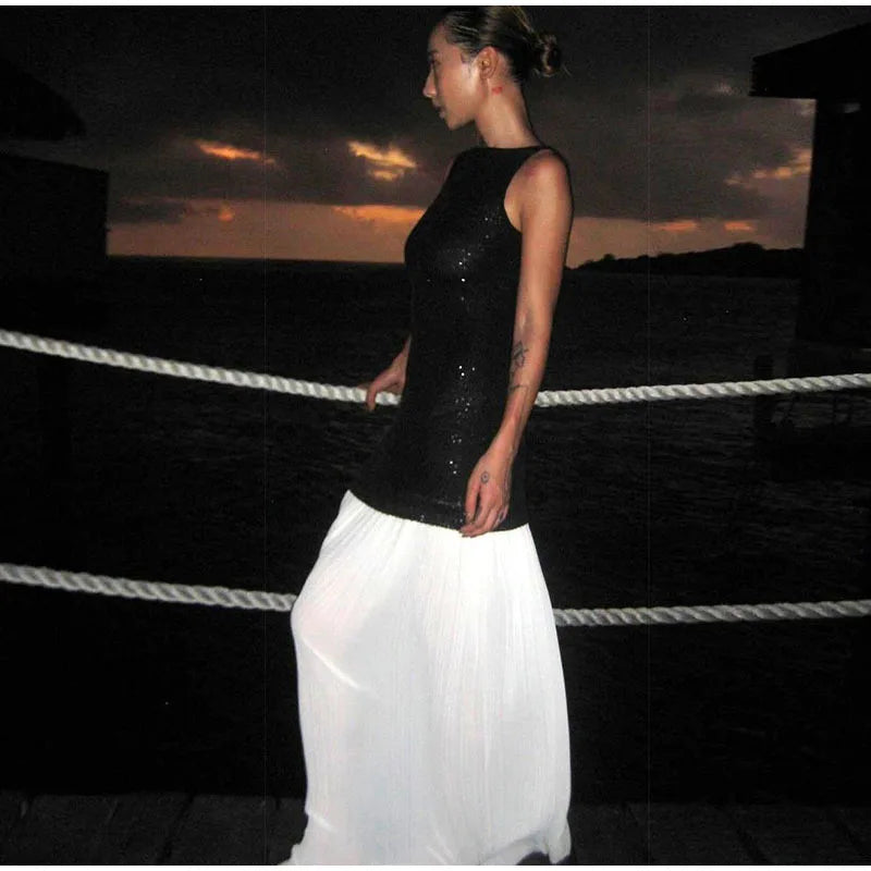 Sequined Patchwork Backless Long Dress