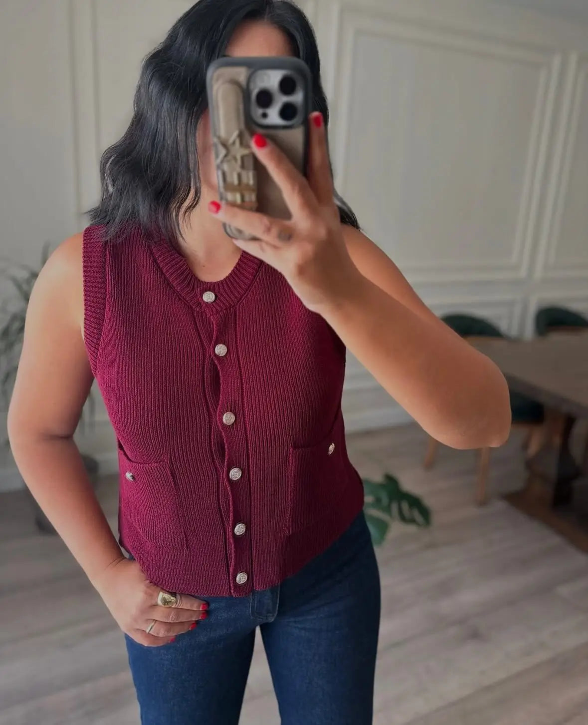 Sleeveless Pocket Solid Knit Cardigan
