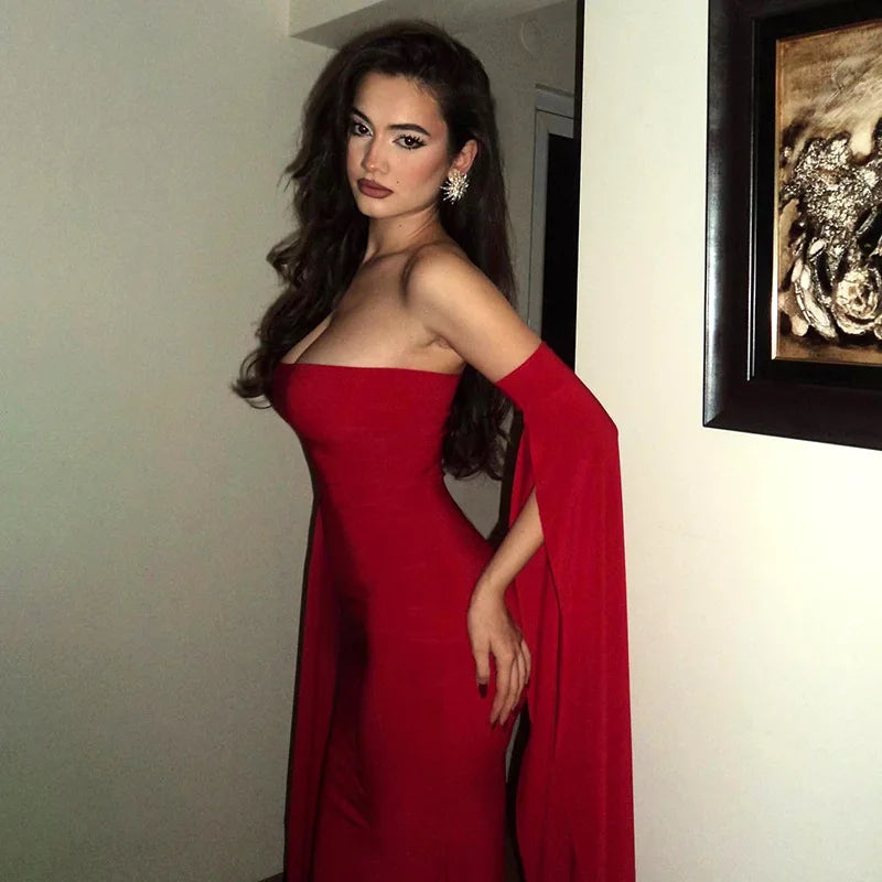 Strapless Extra-long Flare Sleeves Dress
