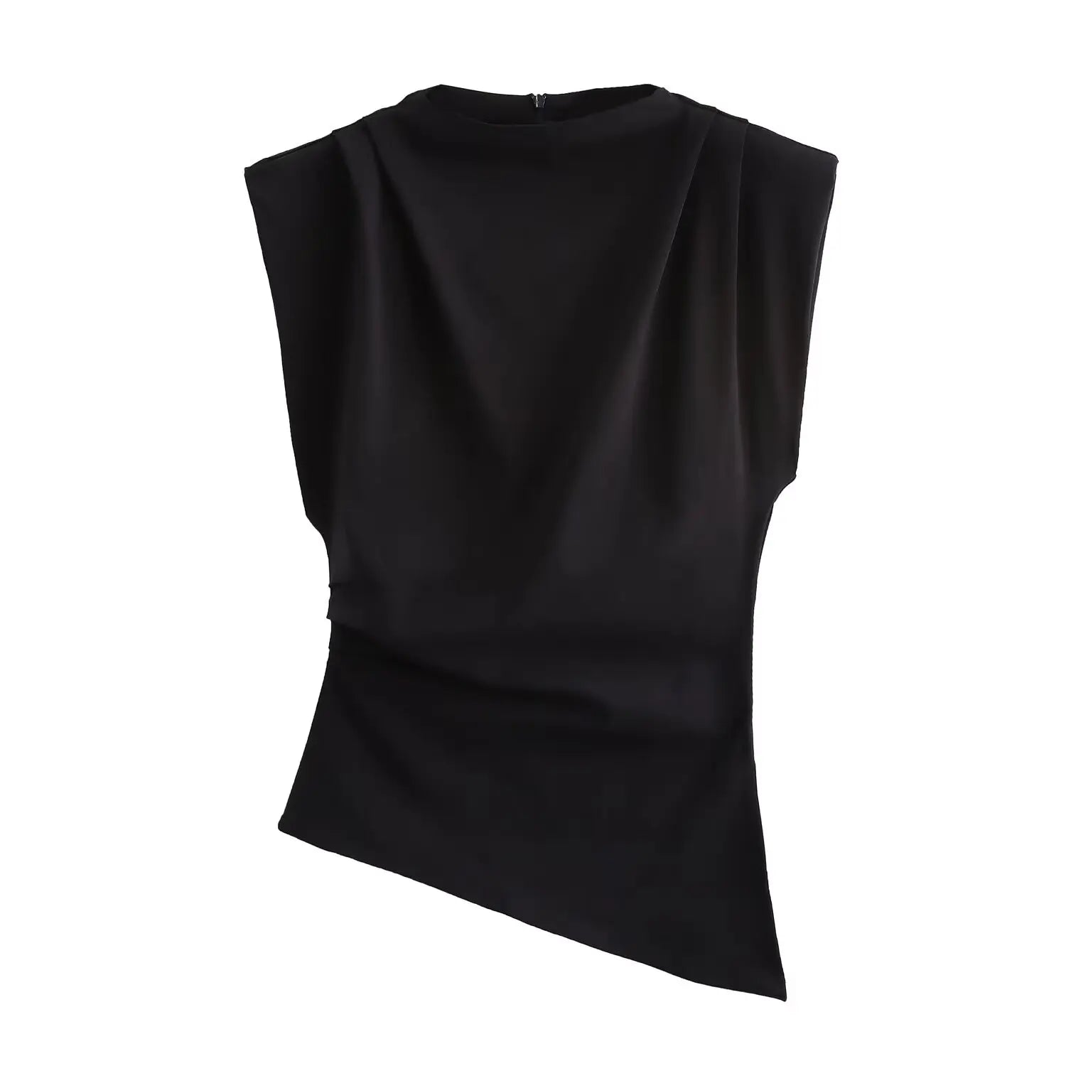 Asymmetric Pleated Trim Short Sleeve Top