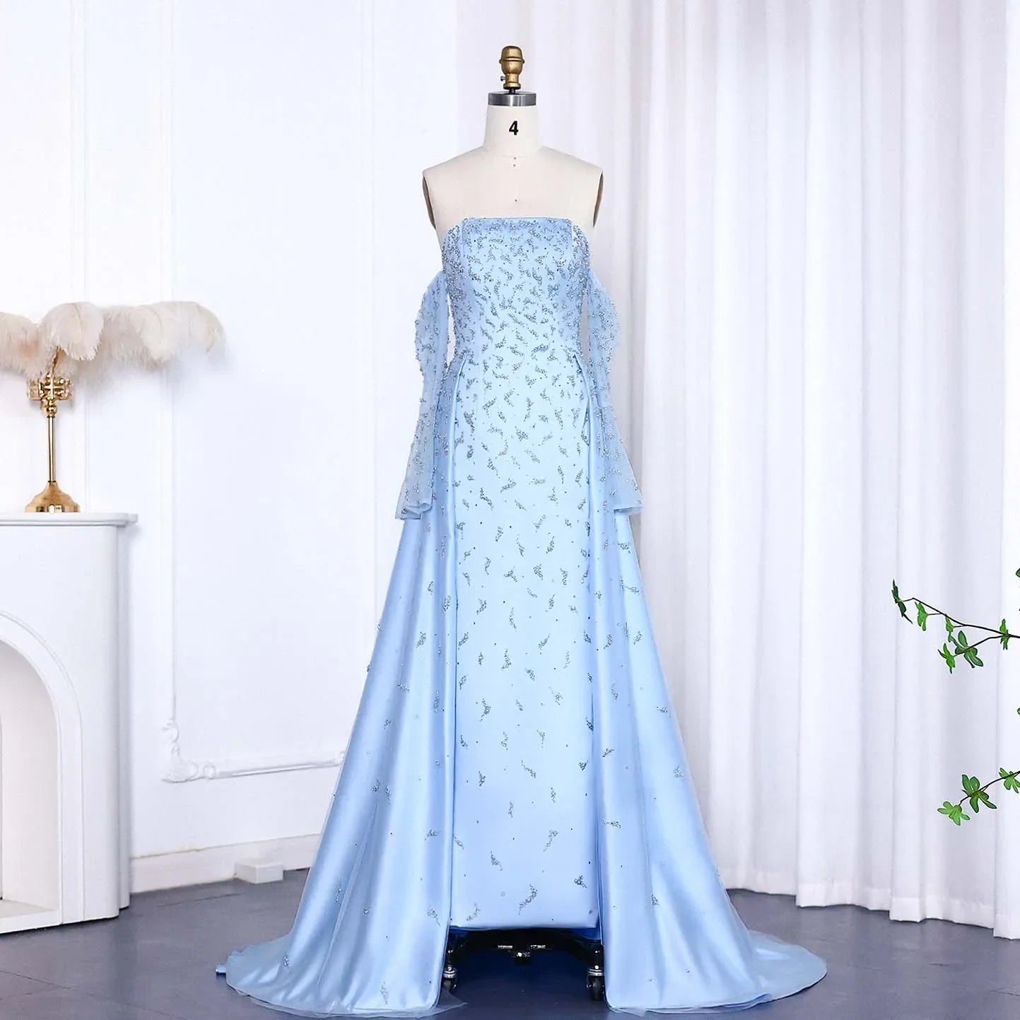 Silver Gray Evening Dress with Overskirt