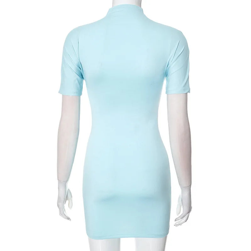 Solid Color Cross Patchwork Short Sleeve Mini Dress