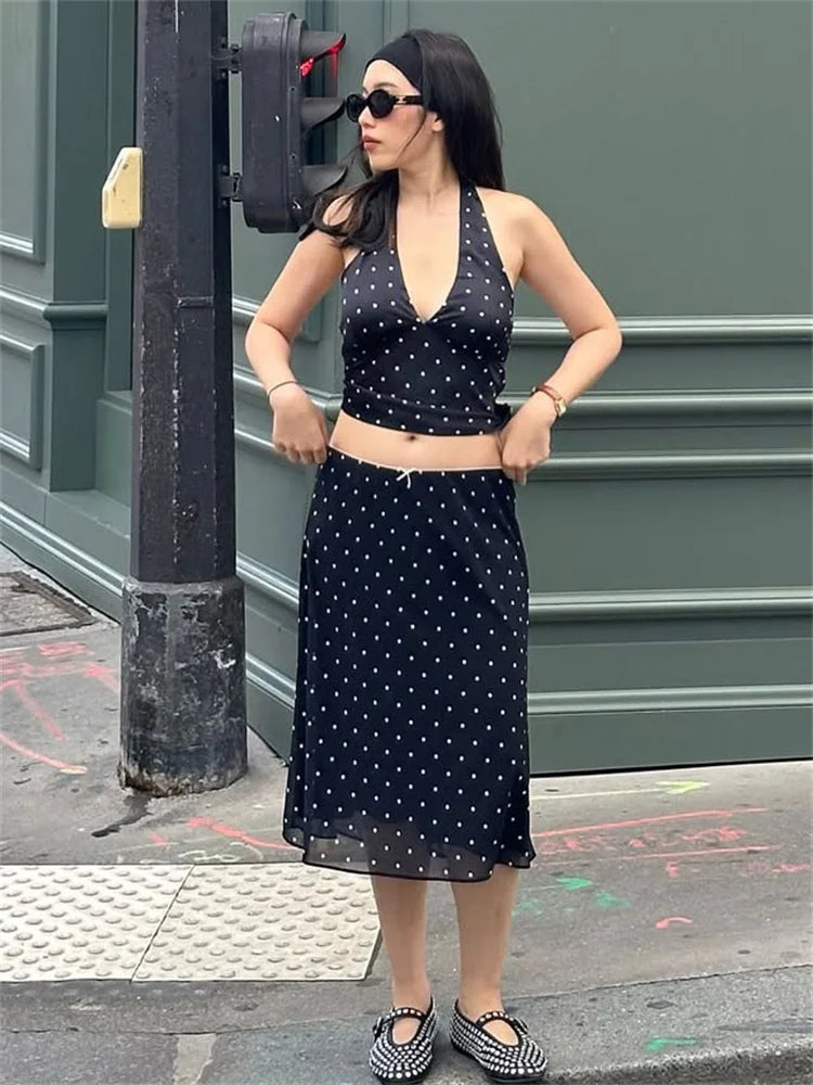 Lace-Up Sleeveless Top Bow Mini Skirt Outfits