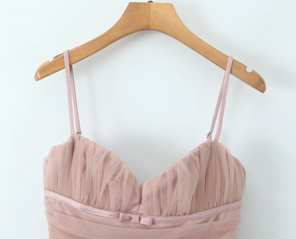 Pink Tulle Spaghetti Strap Mini Dress