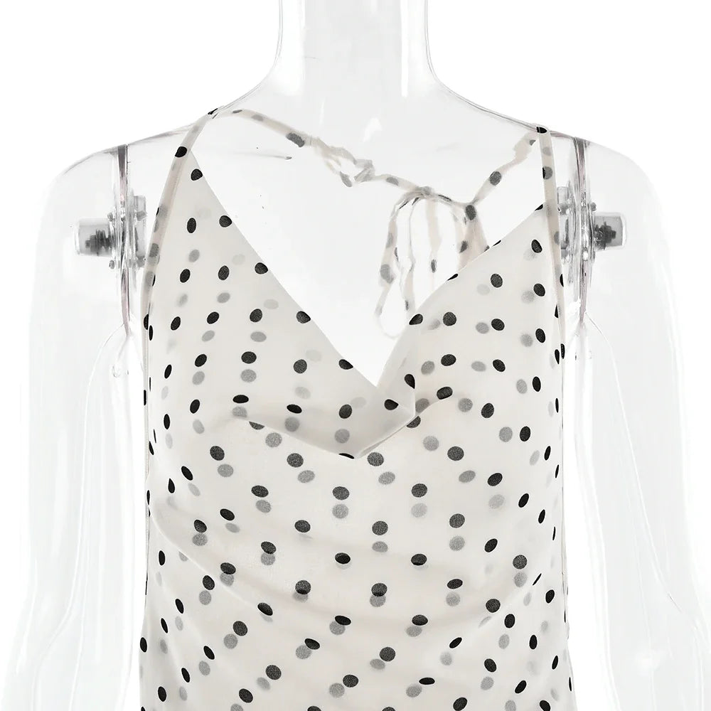 Polka Dot Backless Spaghetti Strap Party Maxi Dress