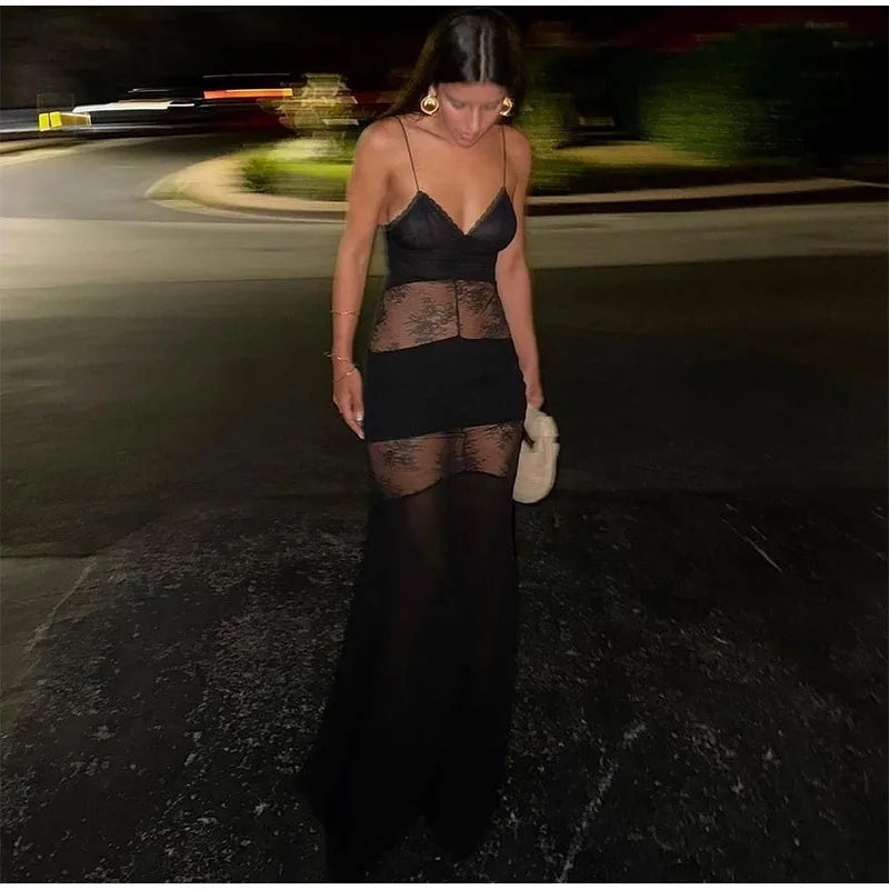 Lace See Through Sleeveless Long Dress