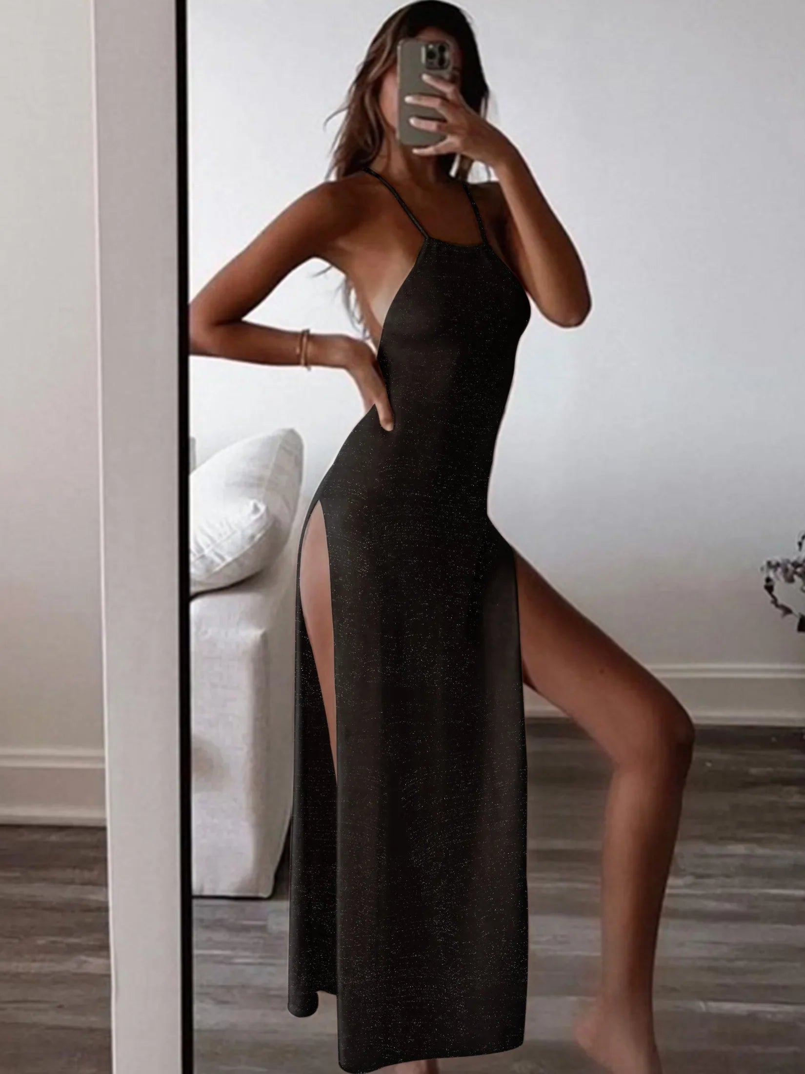 Backless Lace-up Split Bodycon Knit Beach Cover-Ups