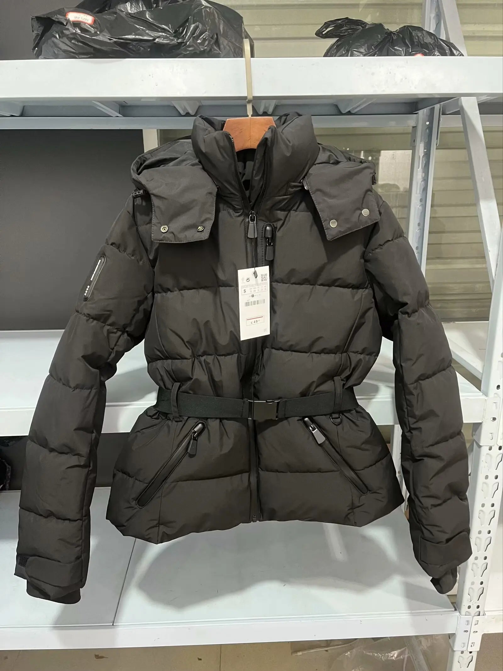 Belt Hooded Down Cotton Windproof Jacket