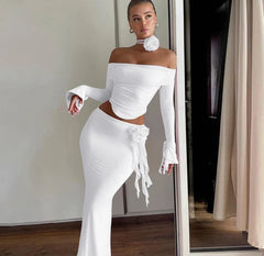 Off Shoulder Crop Top, Bodycon Maxi Skirt Set