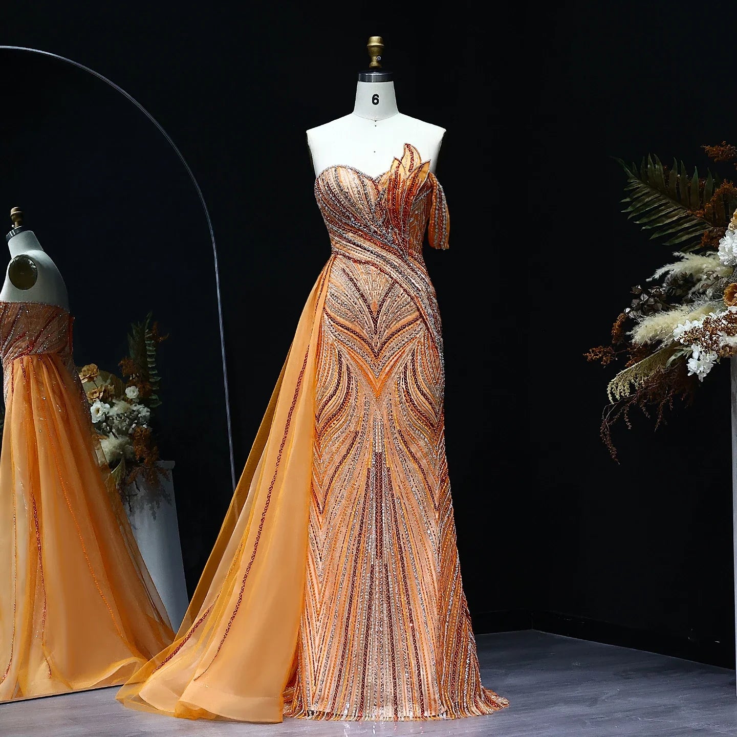 One Shoulder Mermaid Evening Dress with Overskirt