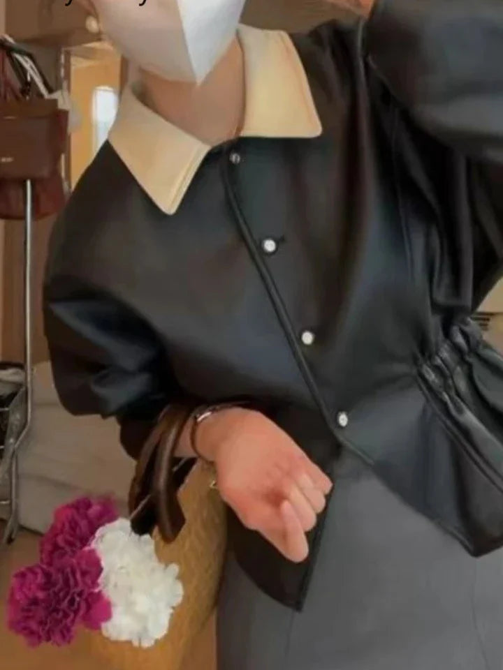 Black Patchwork Leather Jacket