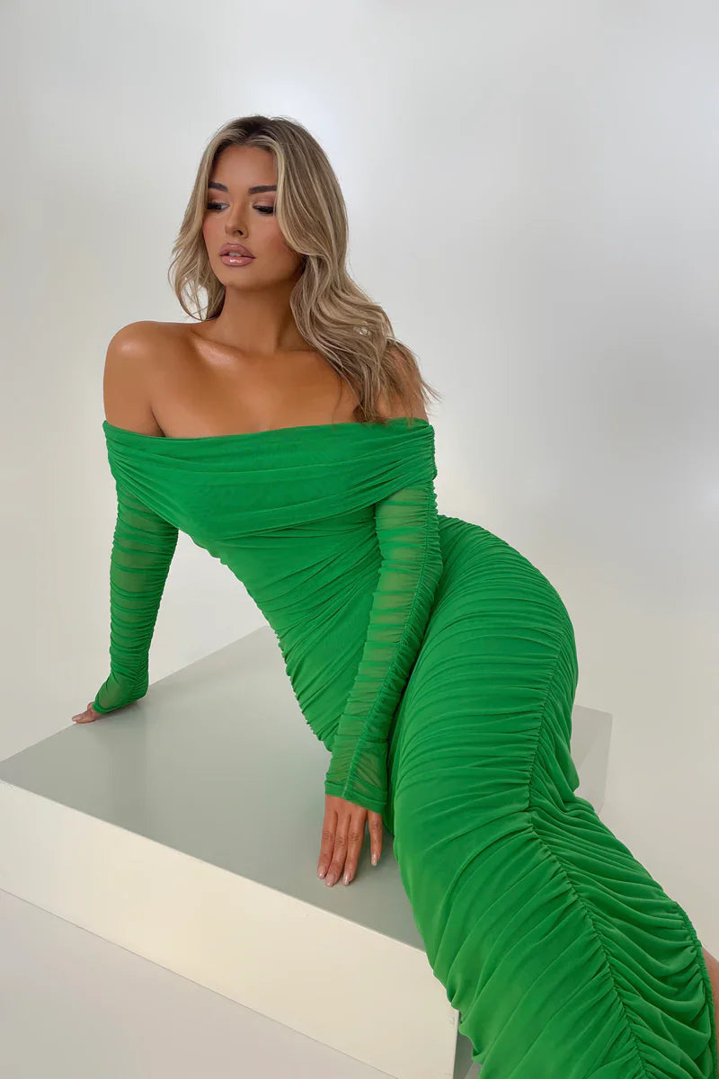 Off-shoulder Slash Neck Solid Maxi Dress