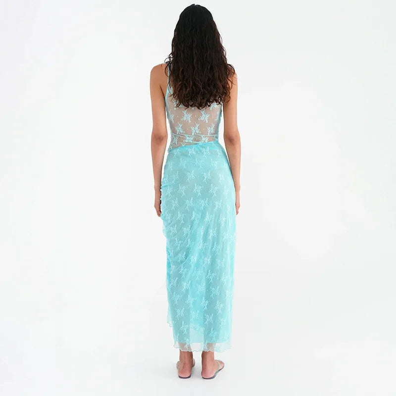 Elegant Summer Lace V-Neck 2-Piece Maxi Skirt Set