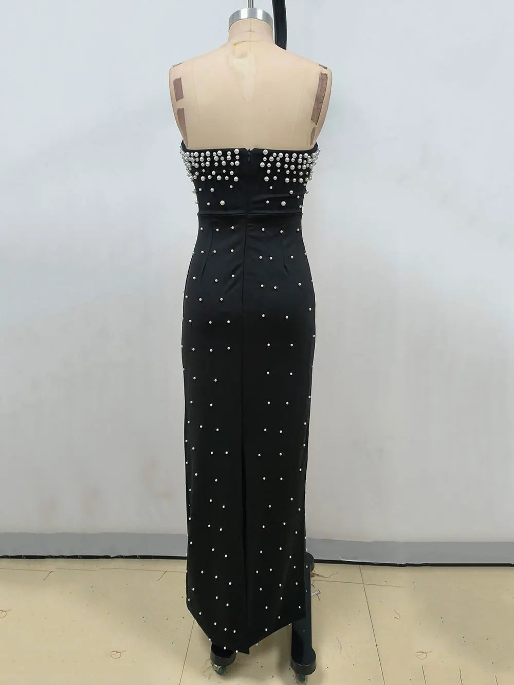 Pearl Design Bandage Strapless Long Dress
