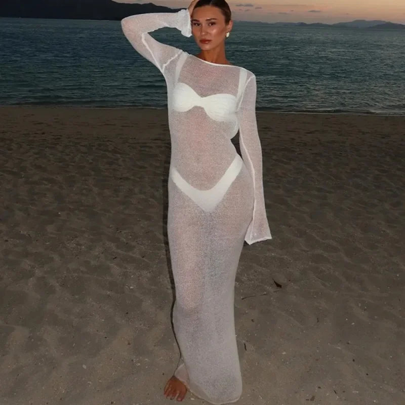 Hollow Backless Solid Knitted Dress