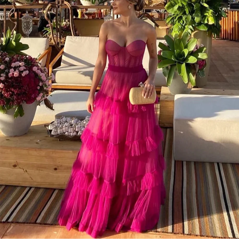 Sweetheart Tiered Ruffles Tulle Prom Dresses