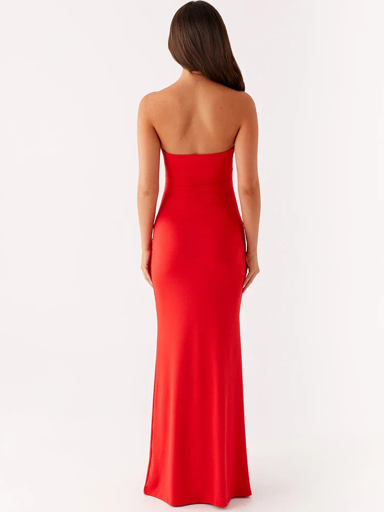 Metal Rose Hollow Out Off-shoulder Backless Long Dress