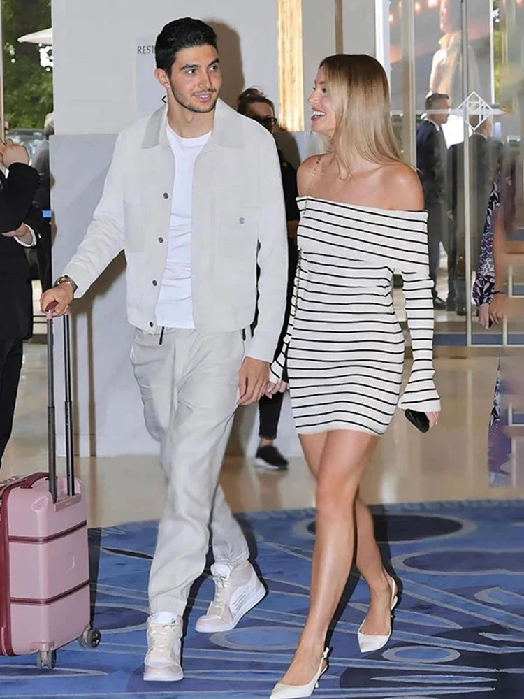 Striped Open Shoulder Dress