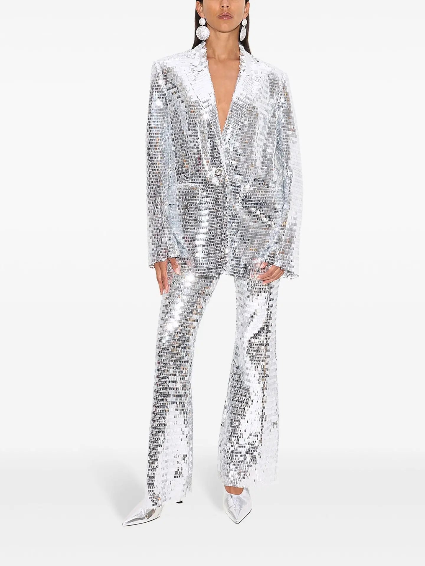 Sequin Silver Coat And Trouser Set