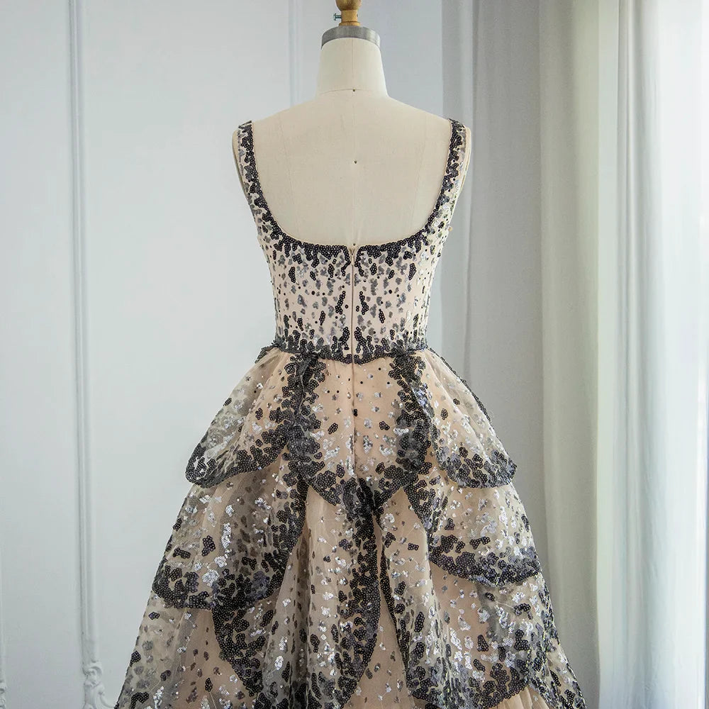 Sequin Butterfly Layered Gown