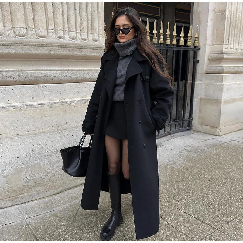 Wool Lace-Up Fur Lapel Thick Over Coat