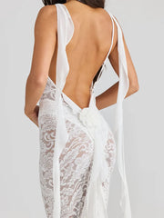 Lace Patchwork Backless Trailing Long Dress