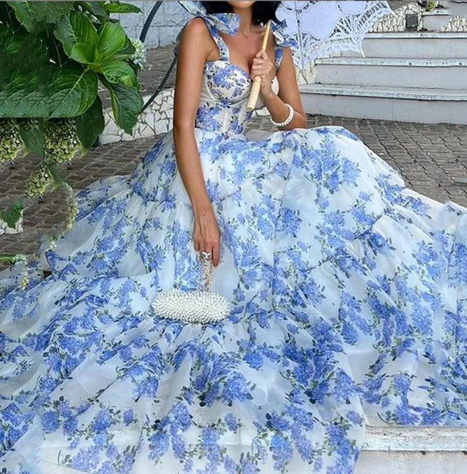 Lace-up Floral Sleeveless Swing Dress