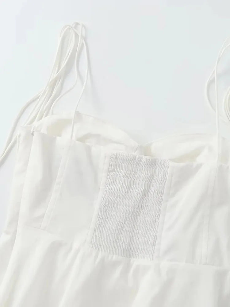 White Smocked Strappy Ruffle Solid Camisole