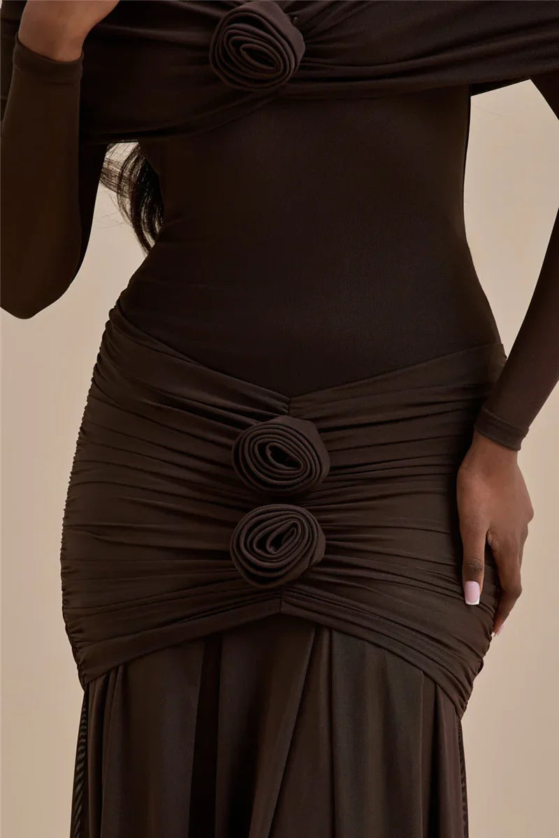 Off-shoulder Strapless Rose Long Sleeve Dress
