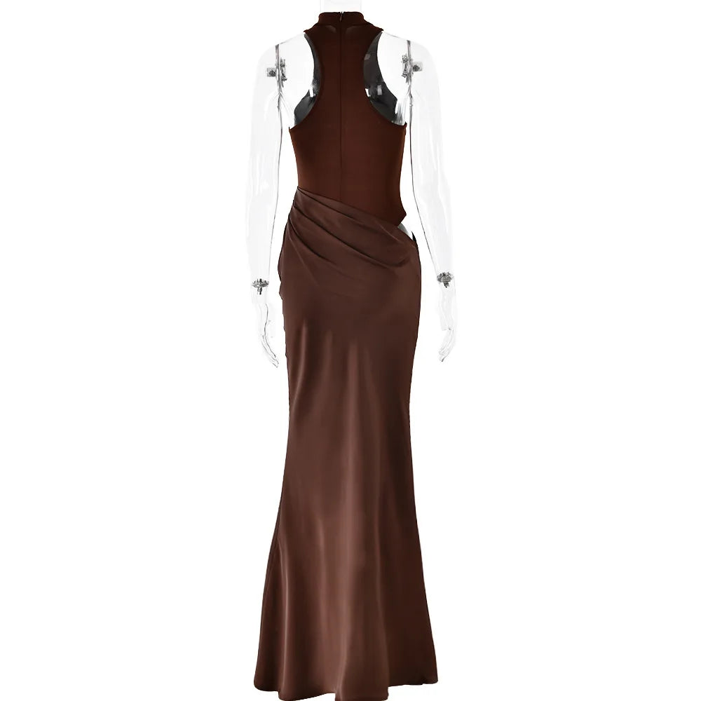 Satin Sleeveless High Neck Dress