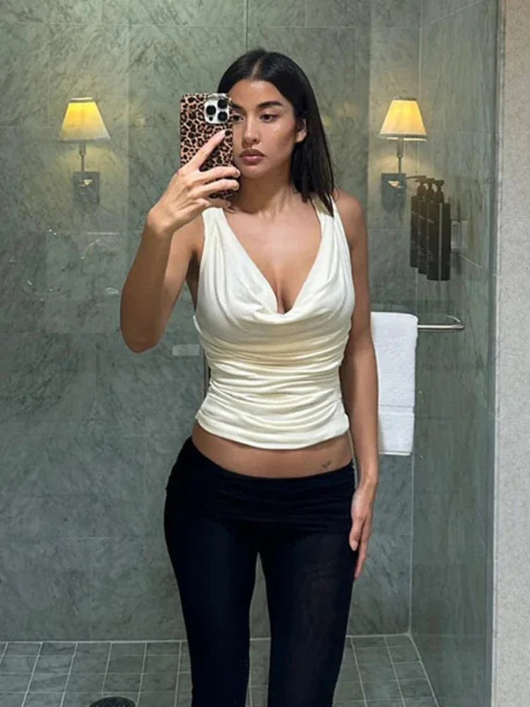 Twisted Hollow Out Backless V Neck Tank Top Women